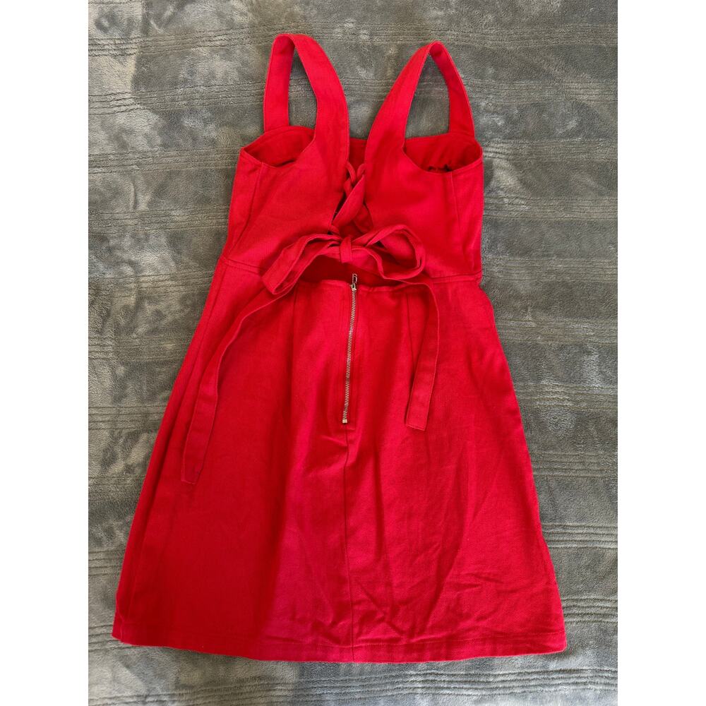 Cloud Ten Red Denim Wide Strap Fitted Mini Dress Adjustable Back Women's Small - Picture 7 of 11
